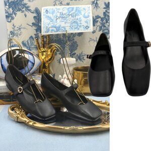 🆕 TORY BURCH 🧿 NWOB Selby Black Leather Square Toe Mary Jane Ballet Flats Sz 6